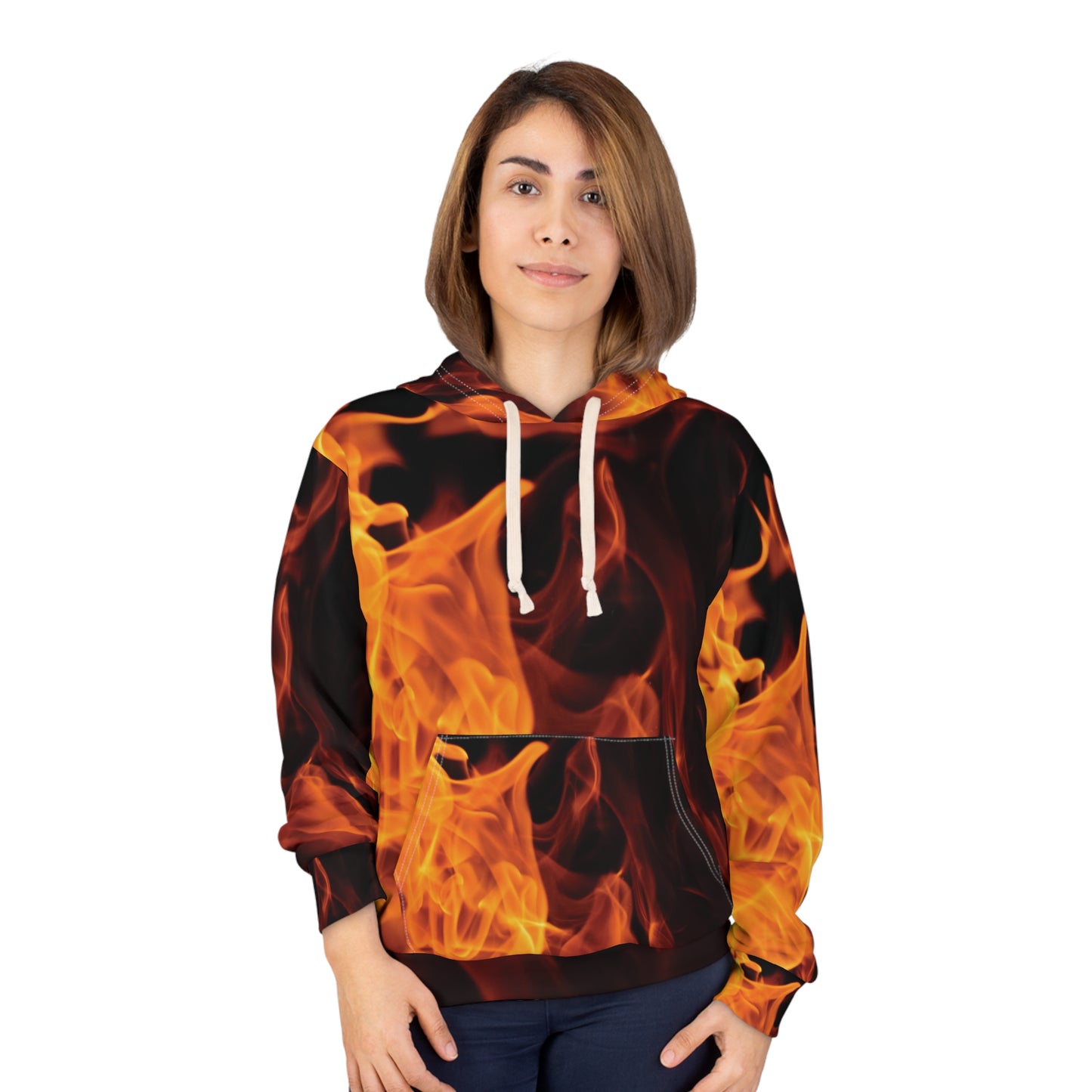 Fire Flames All Over Print Hoodie, Polyester