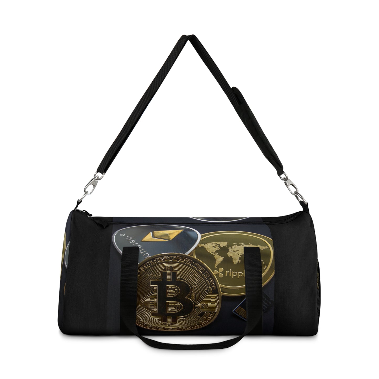 Cryptocurrency Duffel Bag with Bitcoin Design