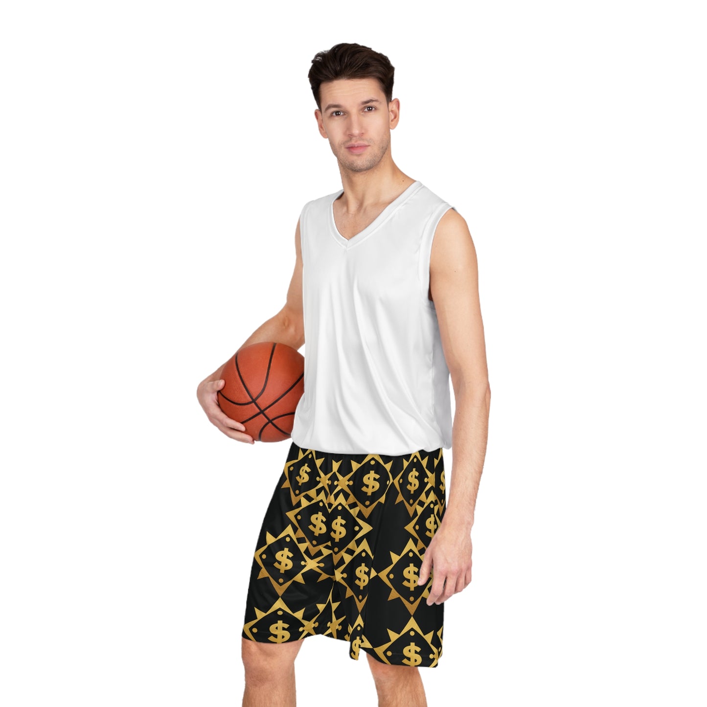 Gold $ Basketball Shorts (AOP)