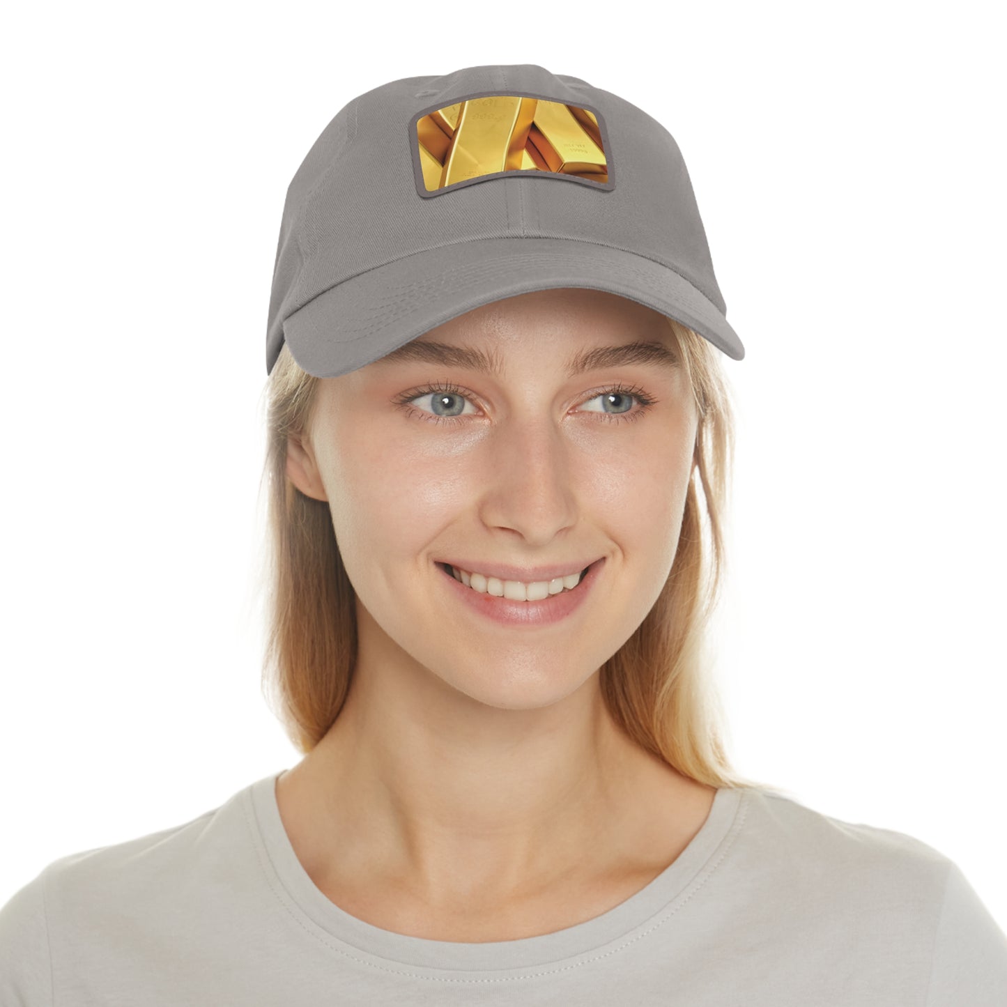 Fine Gold Dad Hat with Leather Patch (Rectangle)