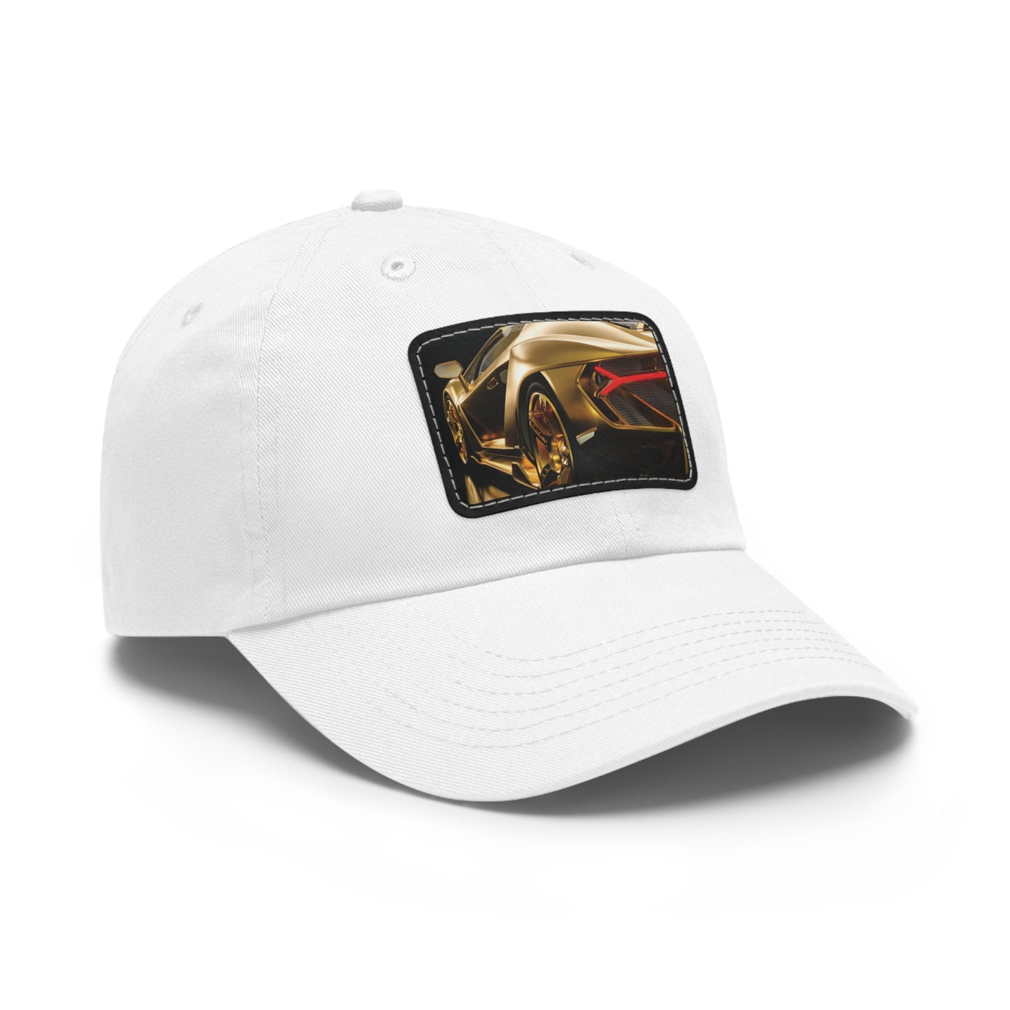 Gold Car Dad Hat with Leather Patch (Rectangle)