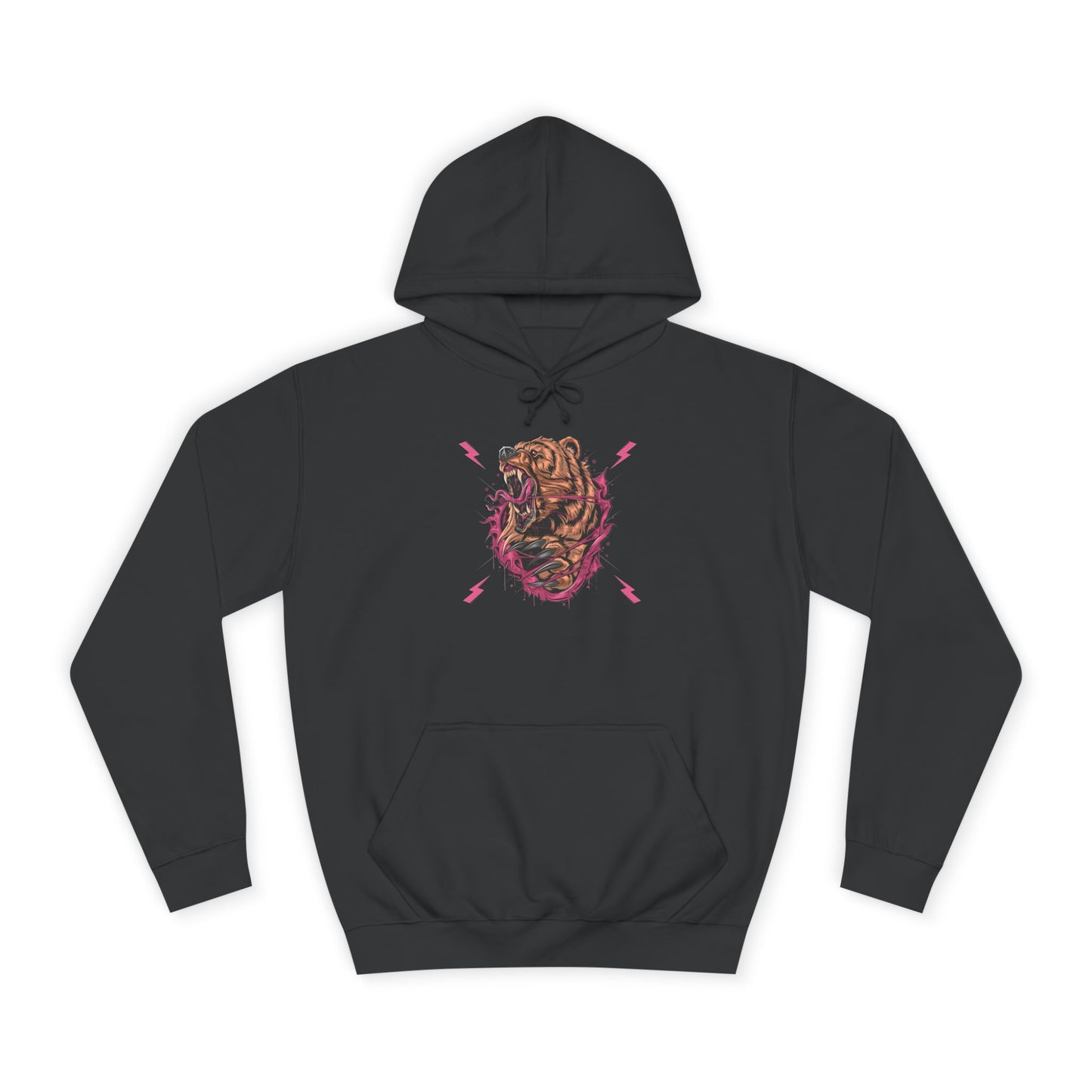 Unisex College Hoodie with Roaring Bear Design - Perfect for Students and Nature Lovers