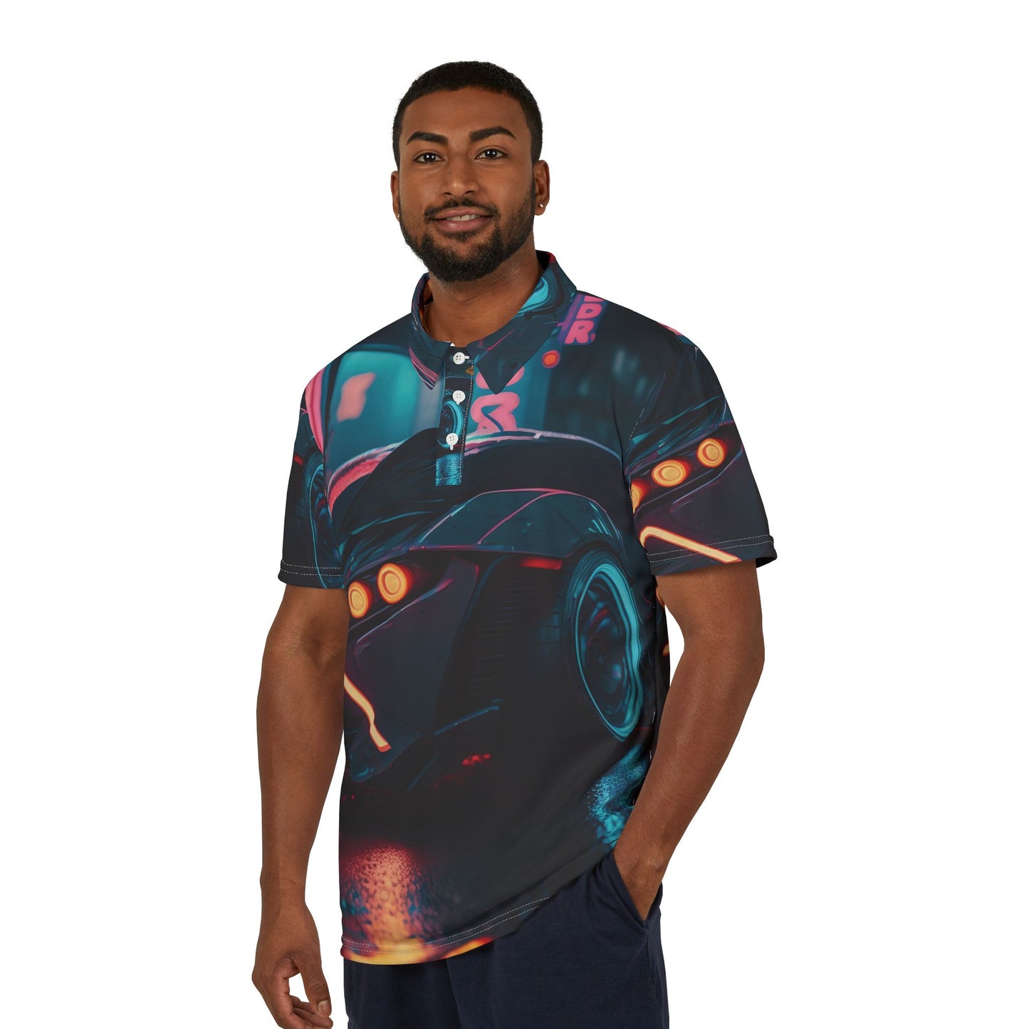 Neon Car Unisex Polo Shirt (AOP)