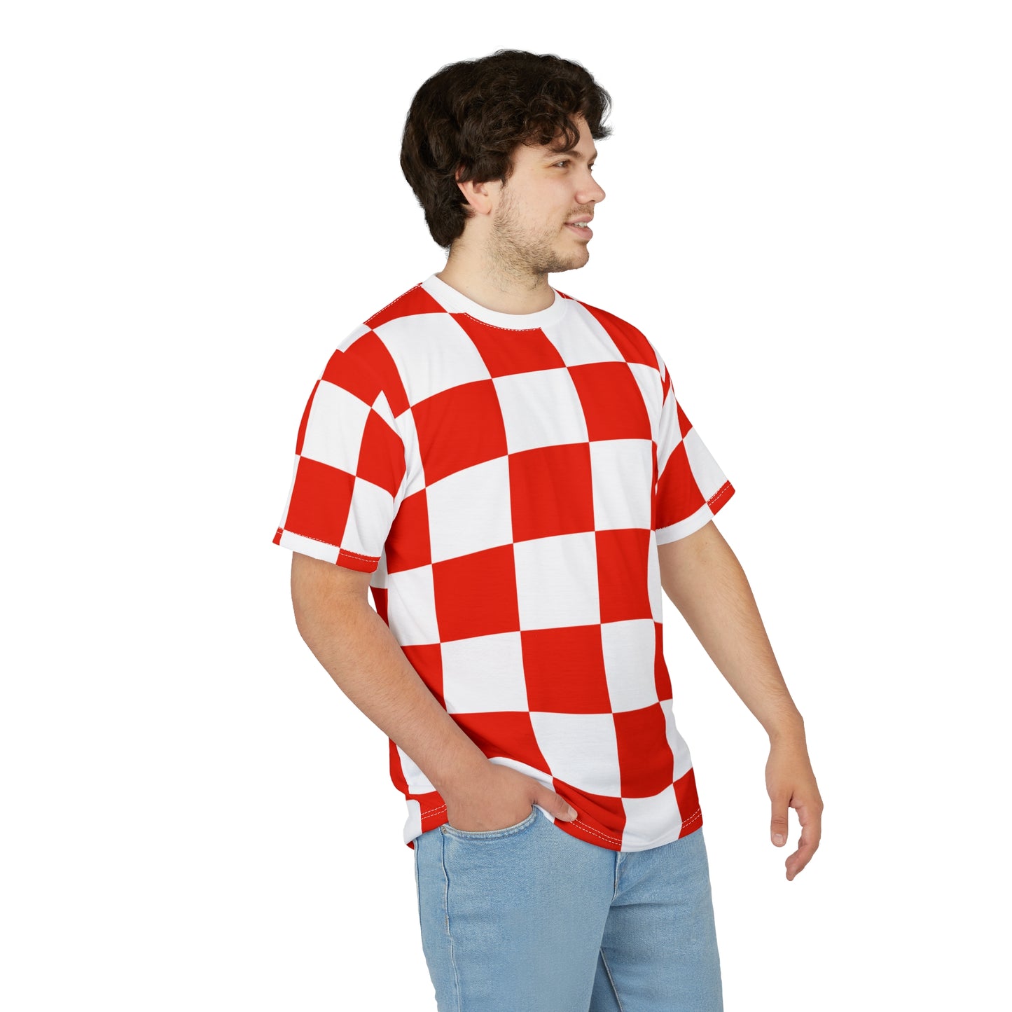 Vibrant Red Checkerboard Unisex Tee