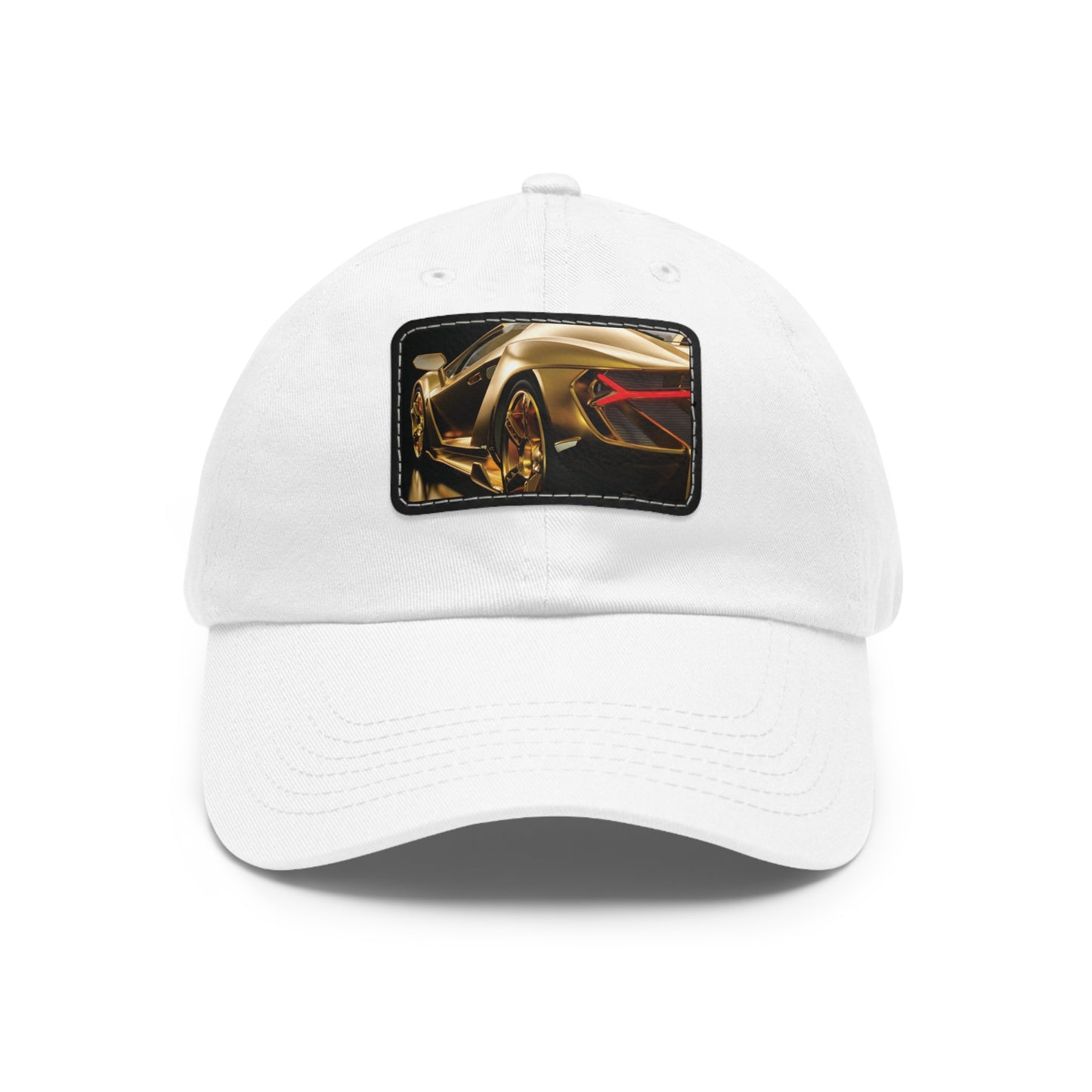 Gold Car Dad Hat with Leather Patch (Rectangle)