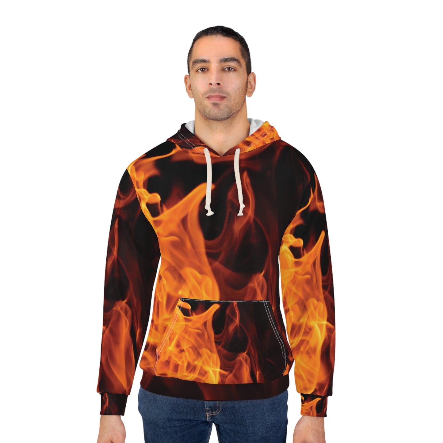 Fire Flames All Over Print Hoodie, Polyester