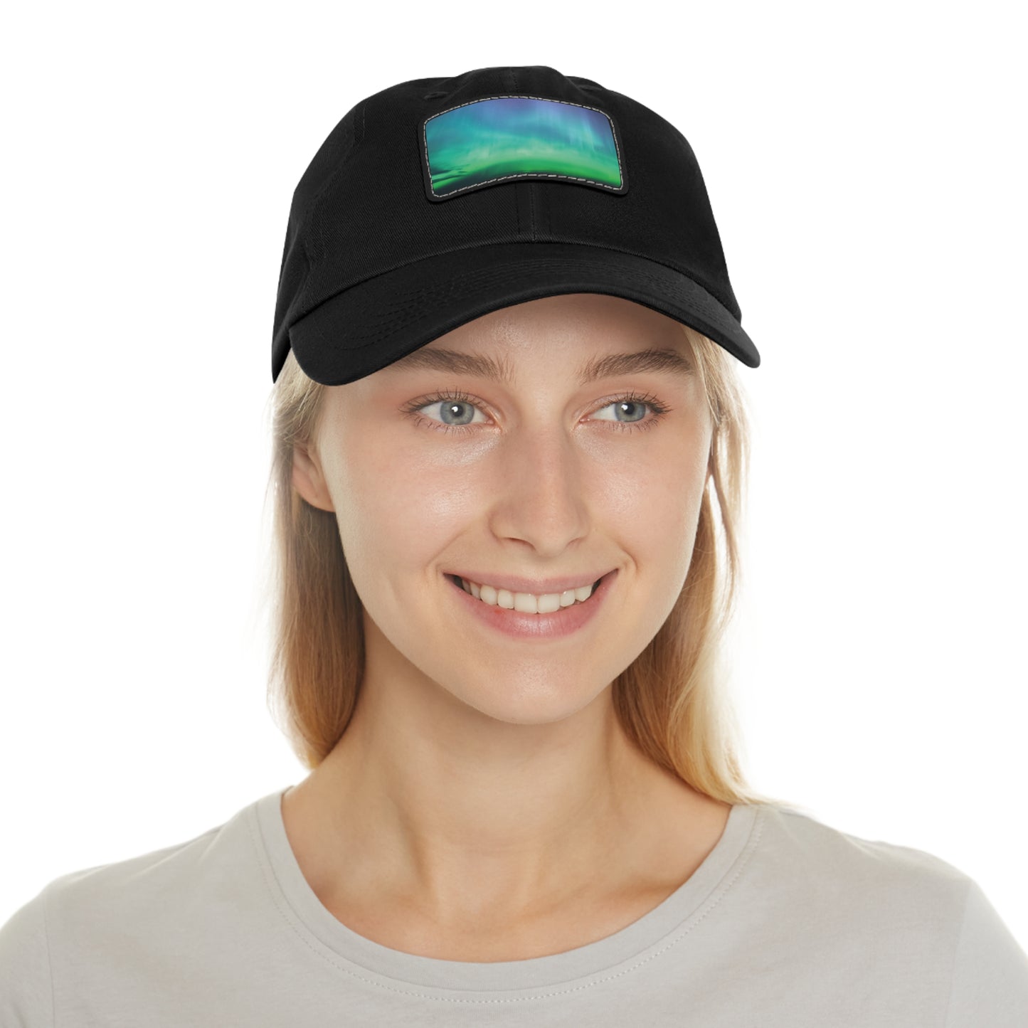 The Northern Lights Dad Hat with Leather Patch (Rectangle)