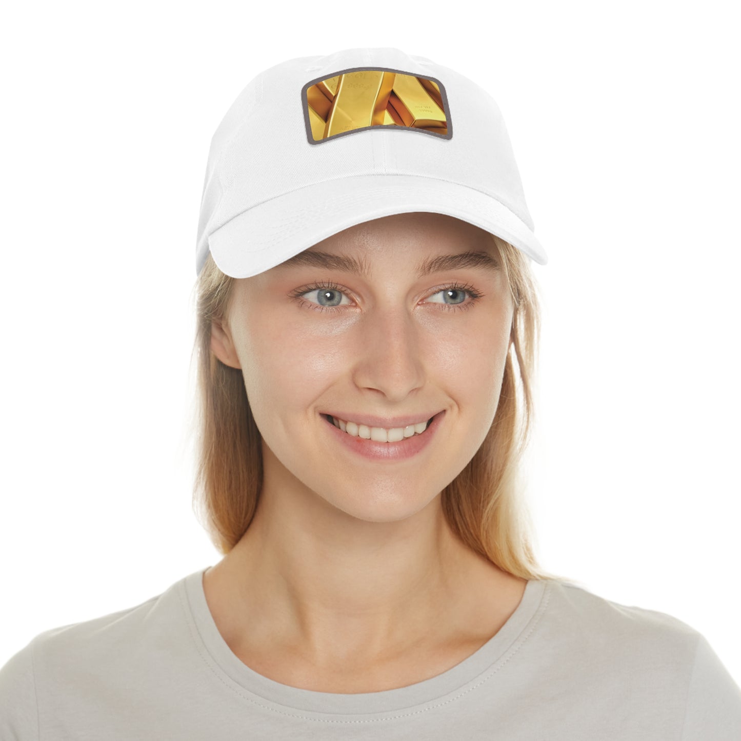 Fine Gold Dad Hat with Leather Patch (Rectangle)