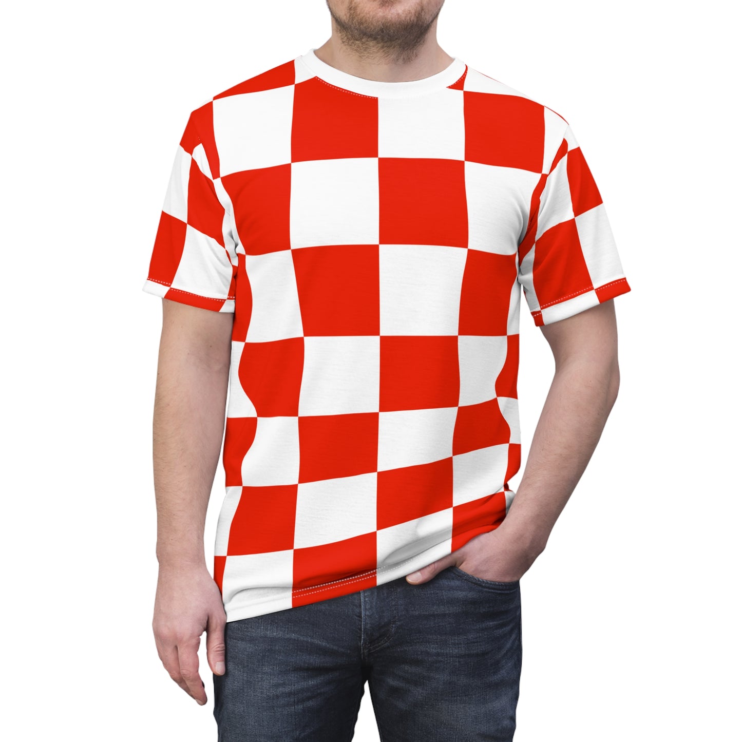 Vibrant Red Checkerboard Unisex Tee