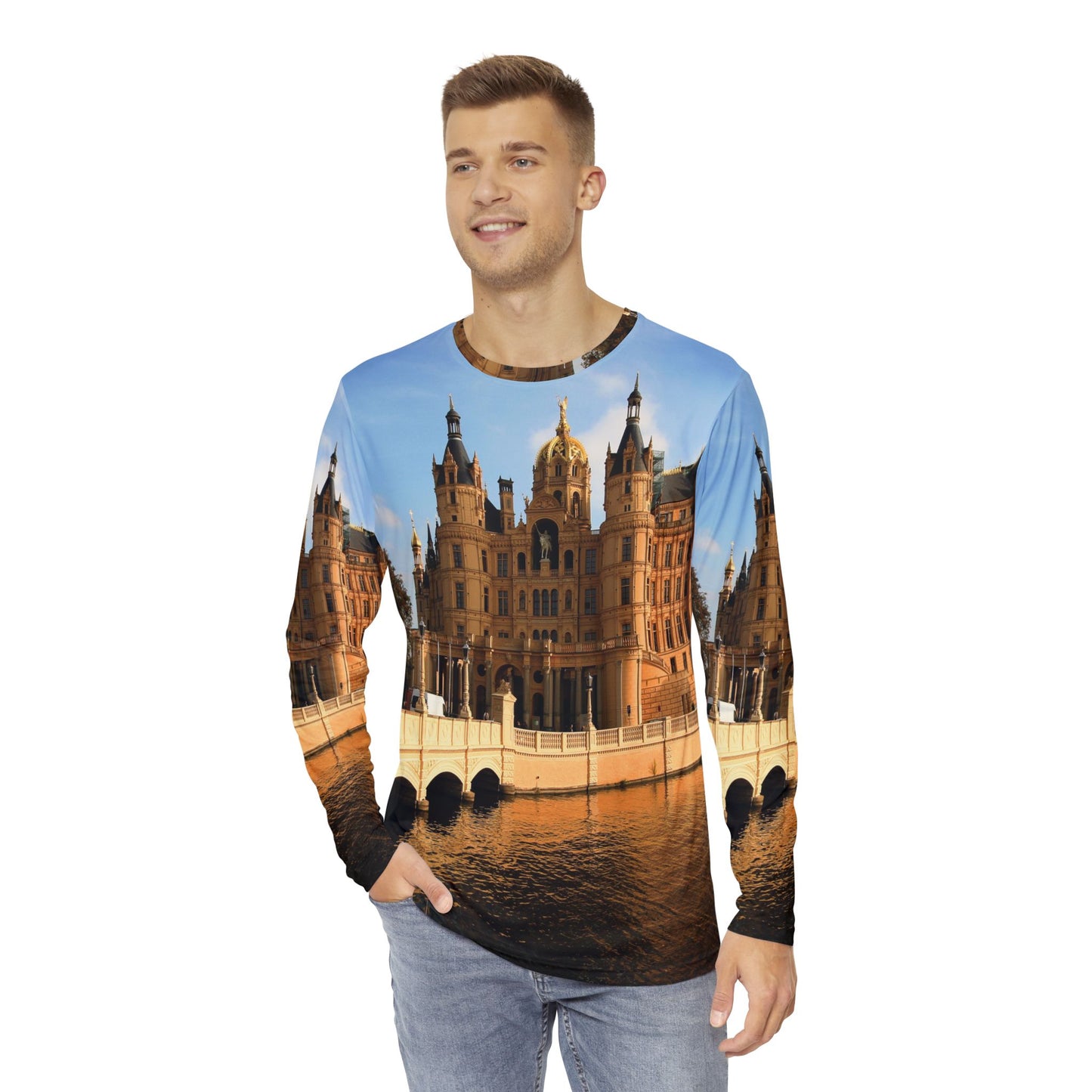 Men's Castle Long Sleeve Shirt, All Over Print, Premium Shirt, Luxury Long Sleeve Shirt