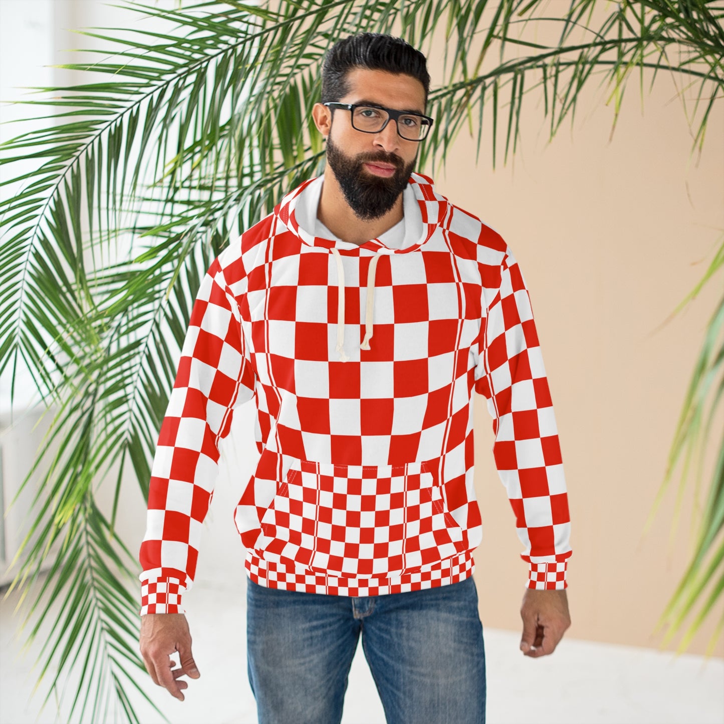 Red Checkerboard Pullover Hoodie