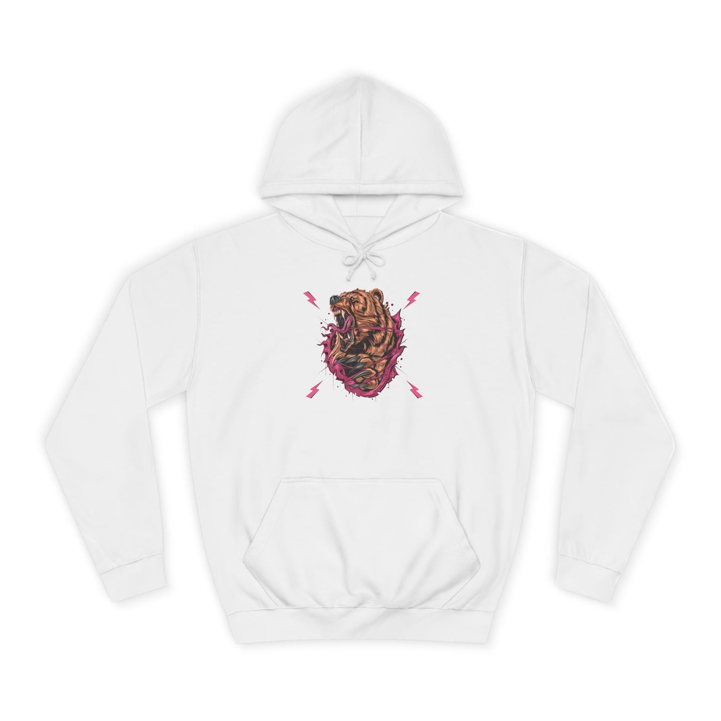 Unisex College Hoodie with Roaring Bear Design - Perfect for Students and Nature Lovers