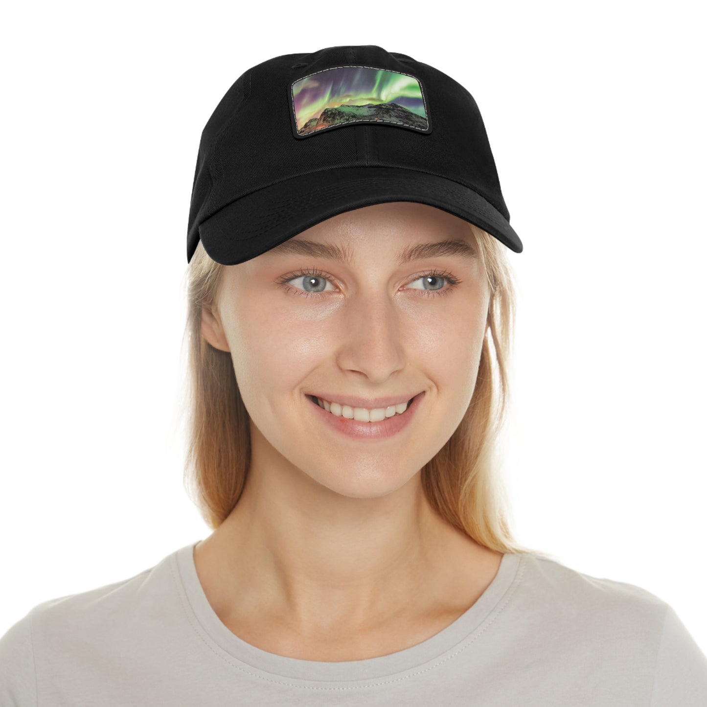 Northern Lights Dad Hat with Leather Patch (Rectangle)