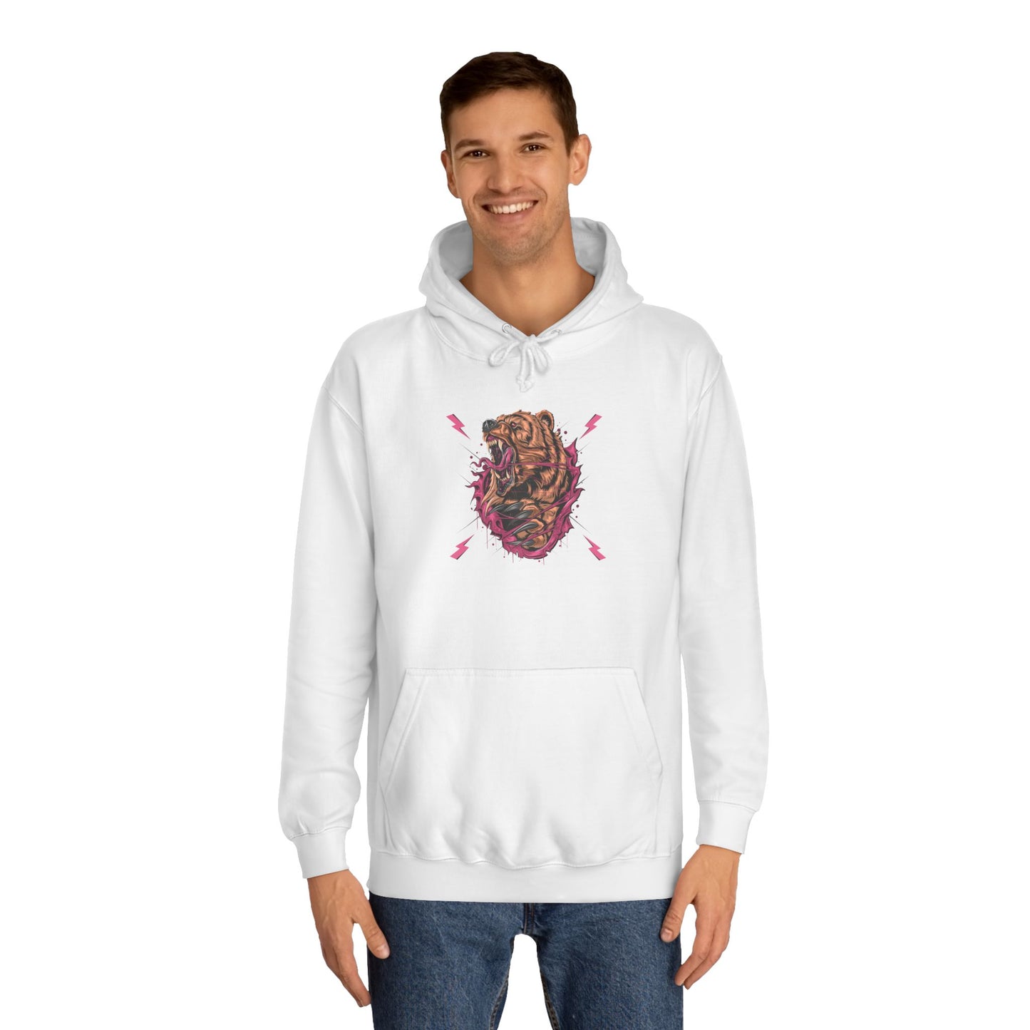 Unisex College Hoodie with Roaring Bear Design - Perfect for Students and Nature Lovers
