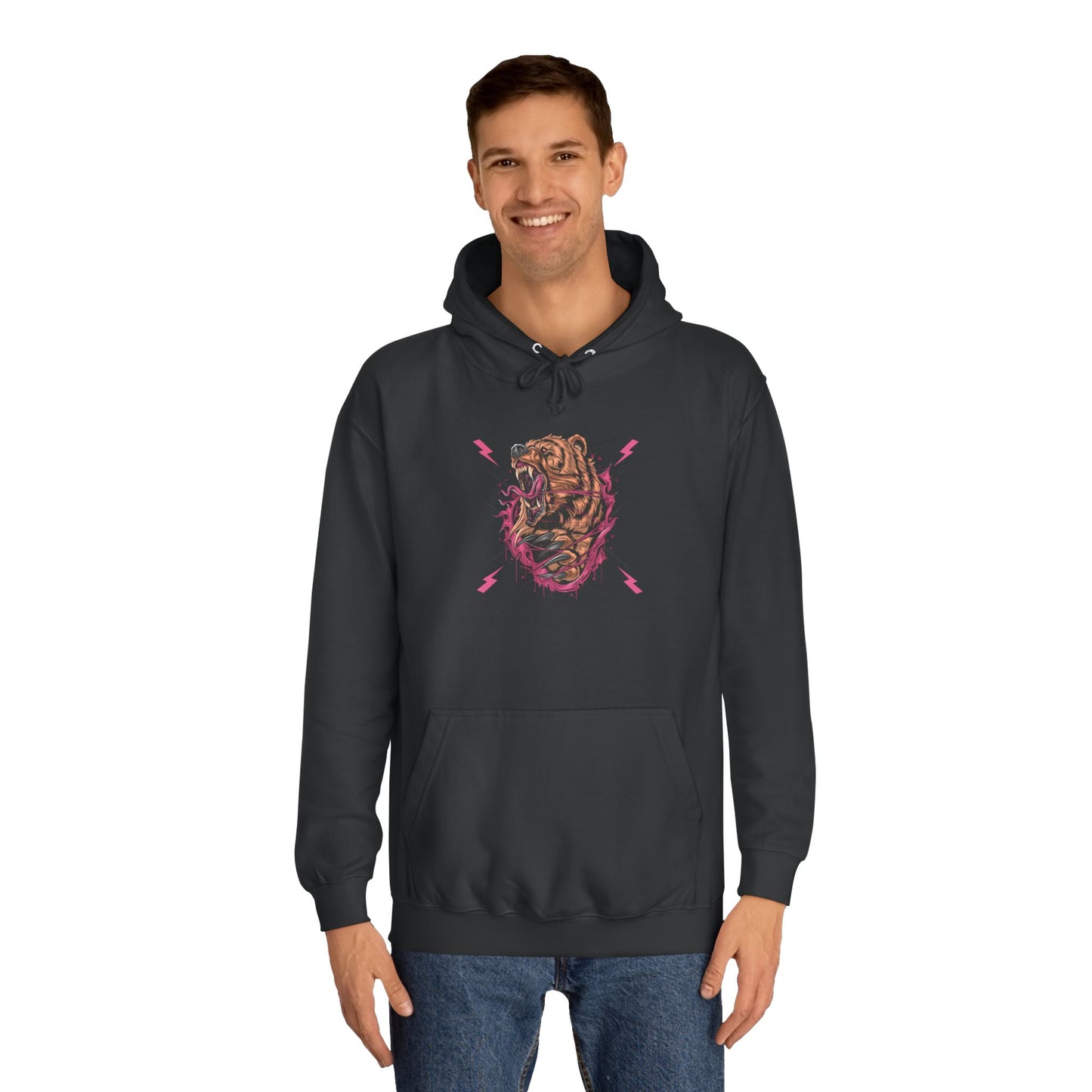 Unisex College Hoodie with Roaring Bear Design - Perfect for Students and Nature Lovers