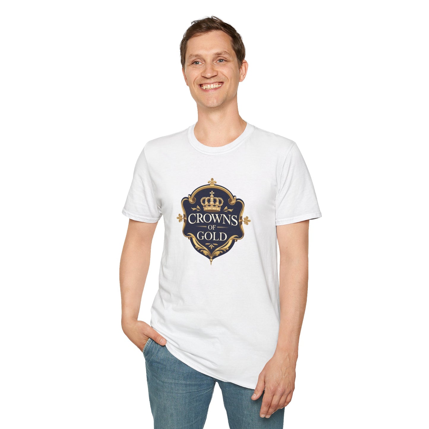 Crowns Of Gold Unisex Softstyle T-Shirt | Royalty Themed Tee for Celebrations, Gifts, Birthdays, Casual Wear, Everyday Style
