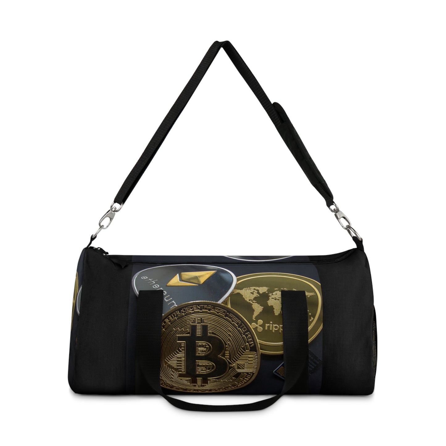 Cryptocurrency Duffel Bag with Bitcoin Design