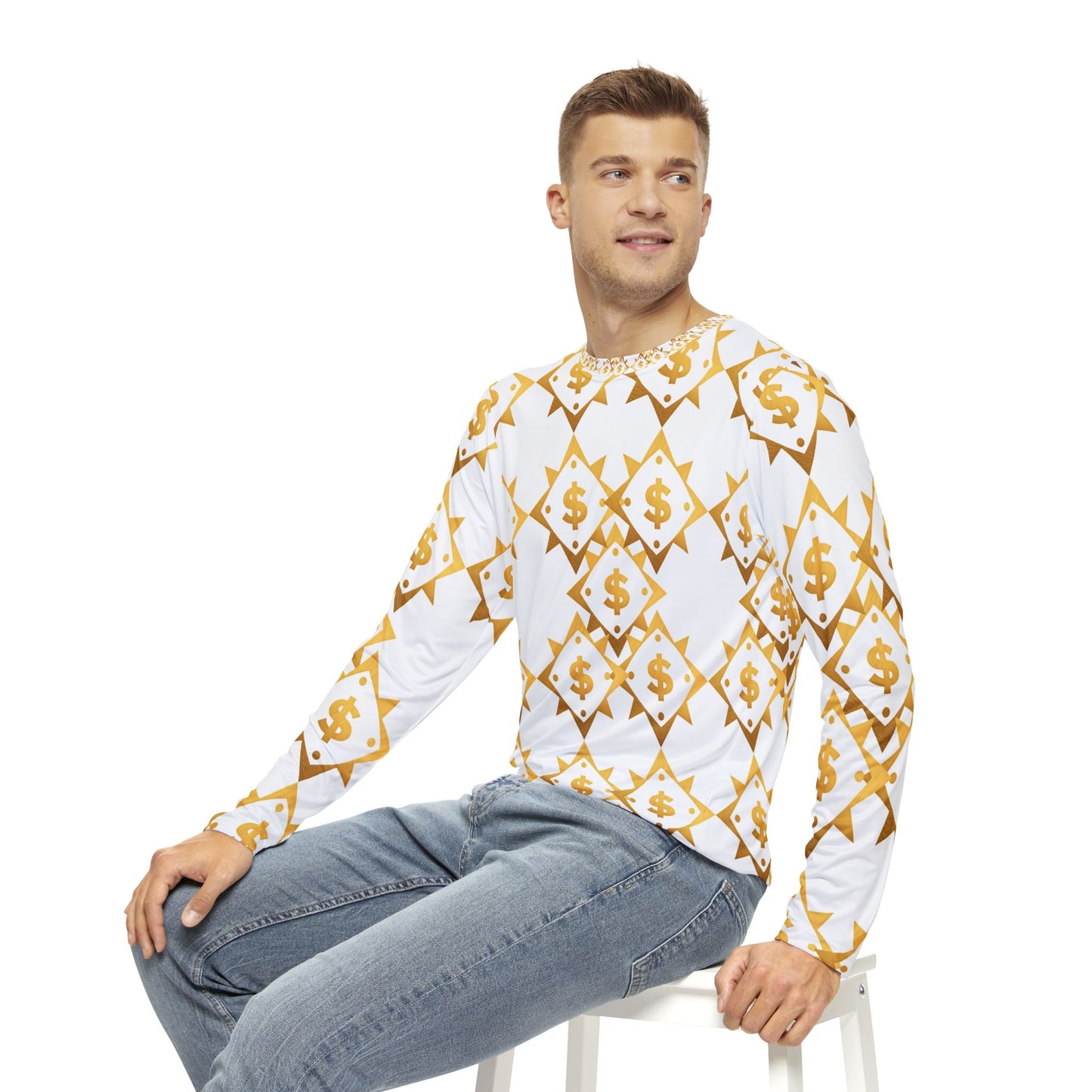 Gold Money Print Long Sleeve Shirt