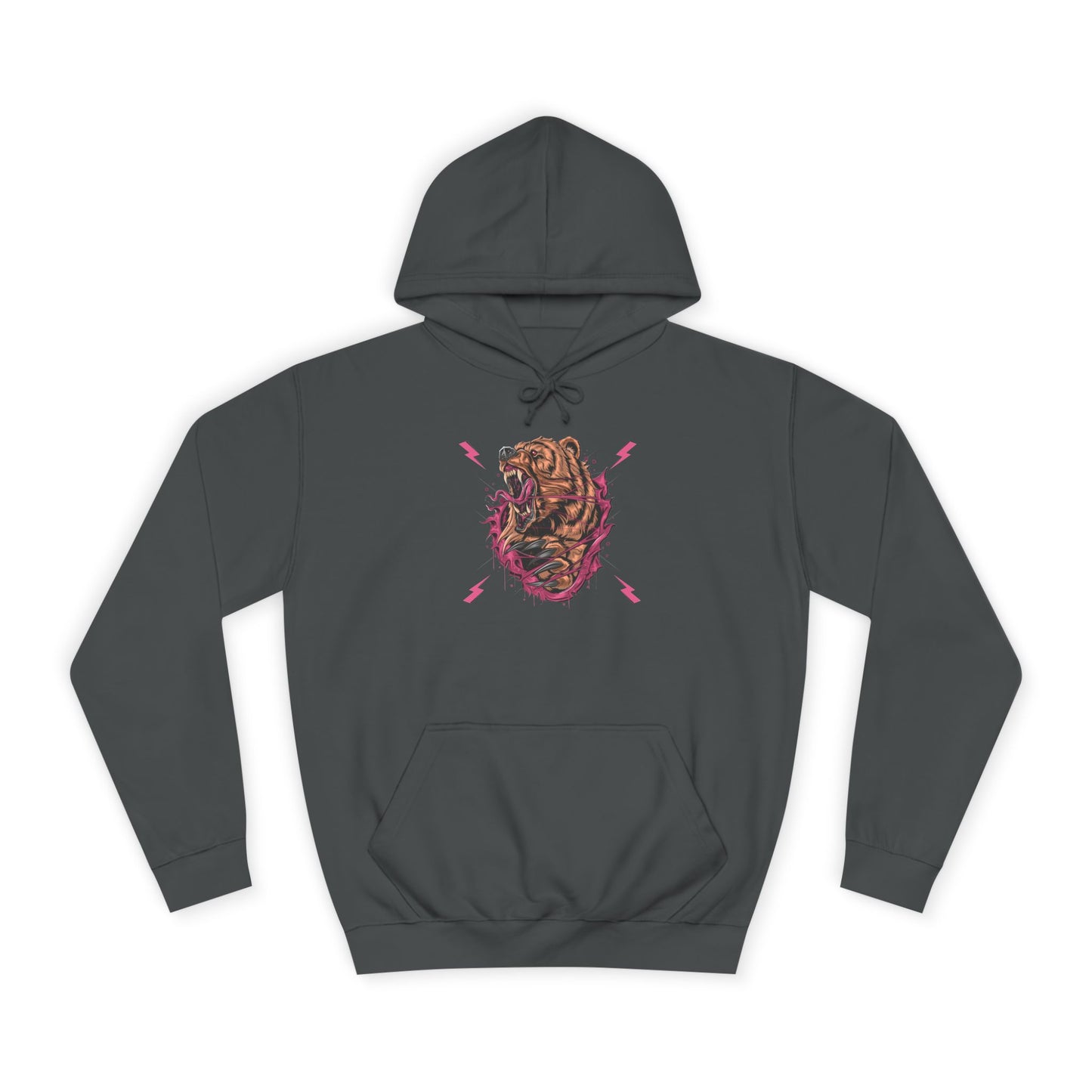 Unisex College Hoodie with Roaring Bear Design - Perfect for Students and Nature Lovers