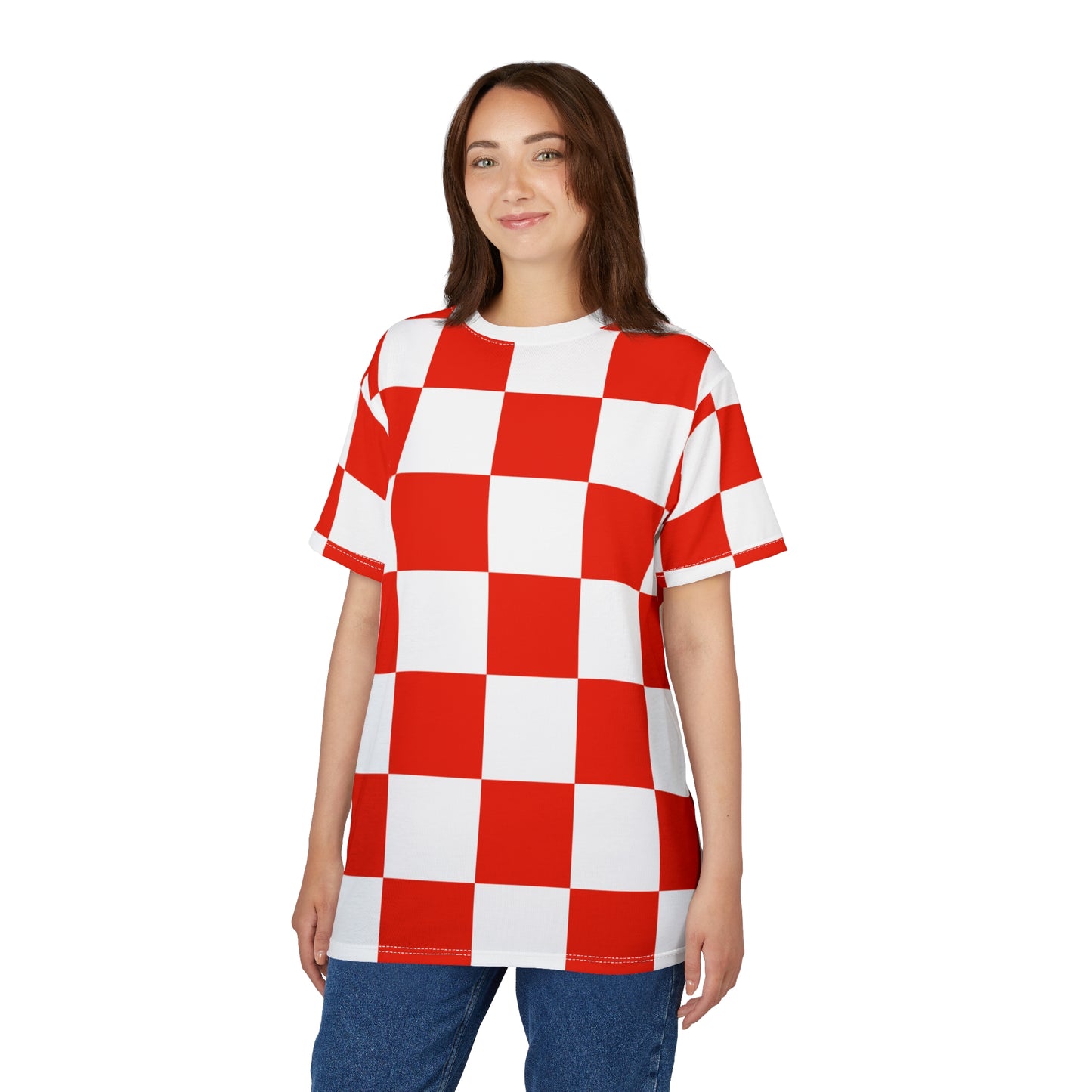 Vibrant Red Checkerboard Unisex Tee