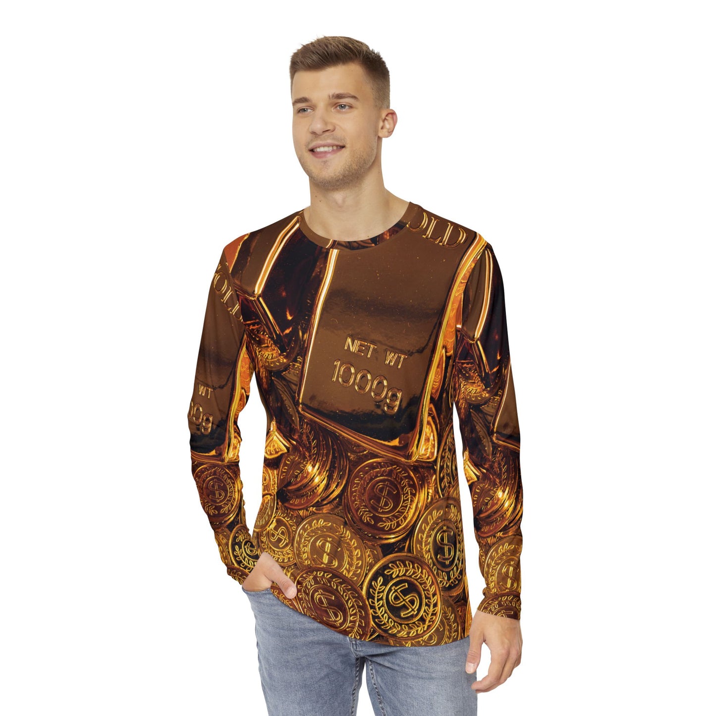 Gold Bullion Men's Long Sleeve Shirt, All Over Print