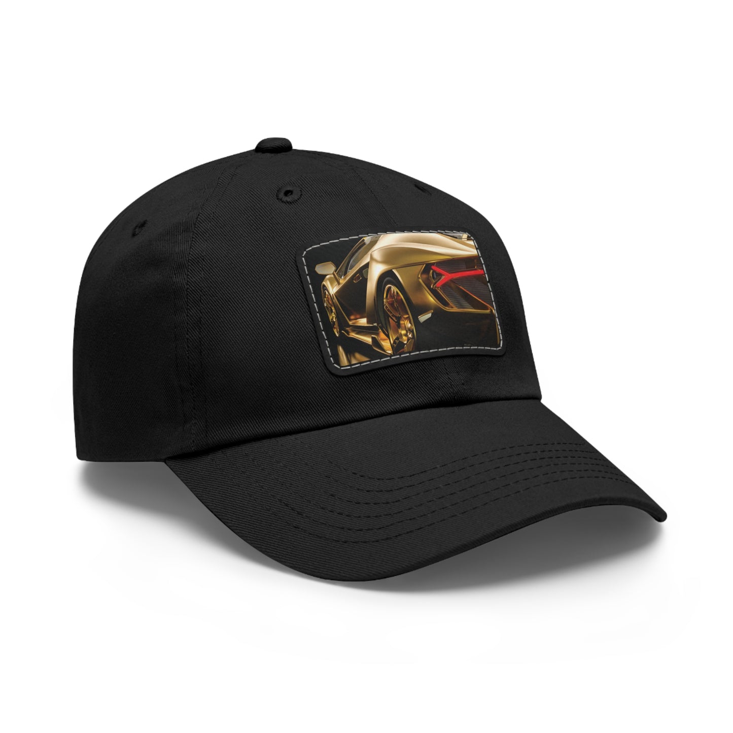 Gold Car Dad Hat with Leather Patch (Rectangle)