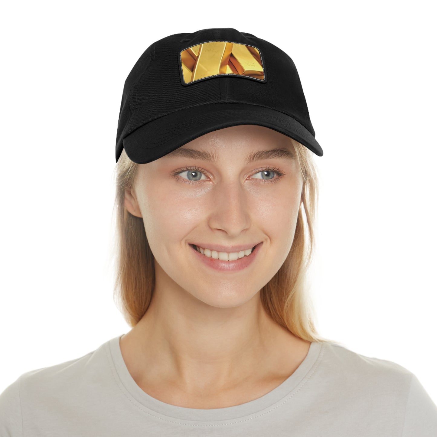 Fine Gold Dad Hat with Leather Patch (Rectangle)