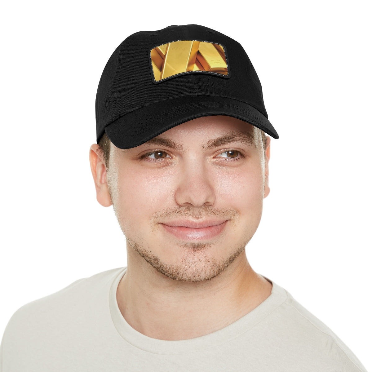 Fine Gold Dad Hat with Leather Patch (Rectangle)