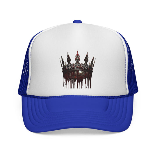 Distressed Dripping Crown Trucker Cap — Edgy Urban Mesh Hat