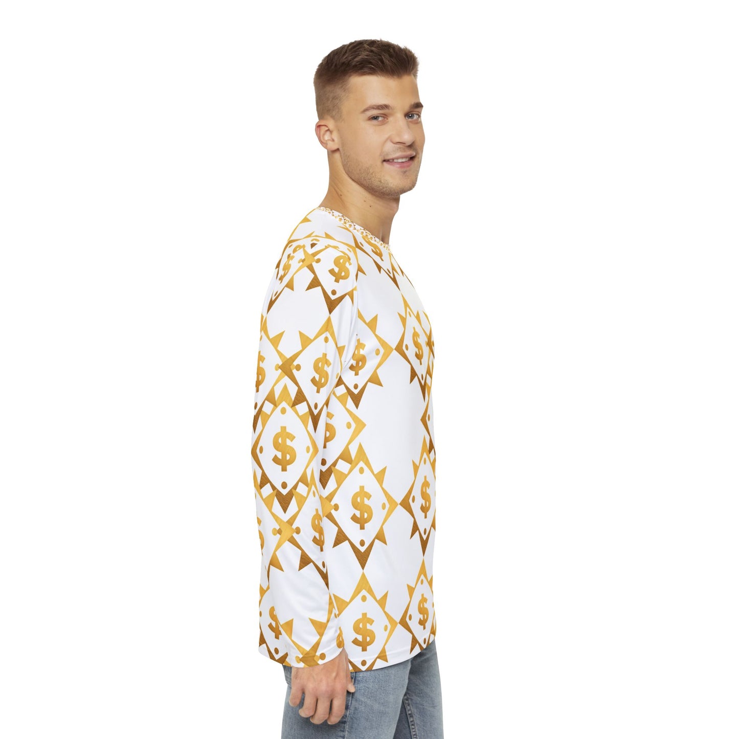 Gold Money Print Long Sleeve Shirt