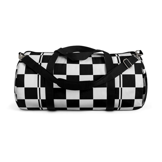 Checkered Duffel Bag | Travel, Gym, Weekend Getaway, Stylish Storage, Black and White Bag