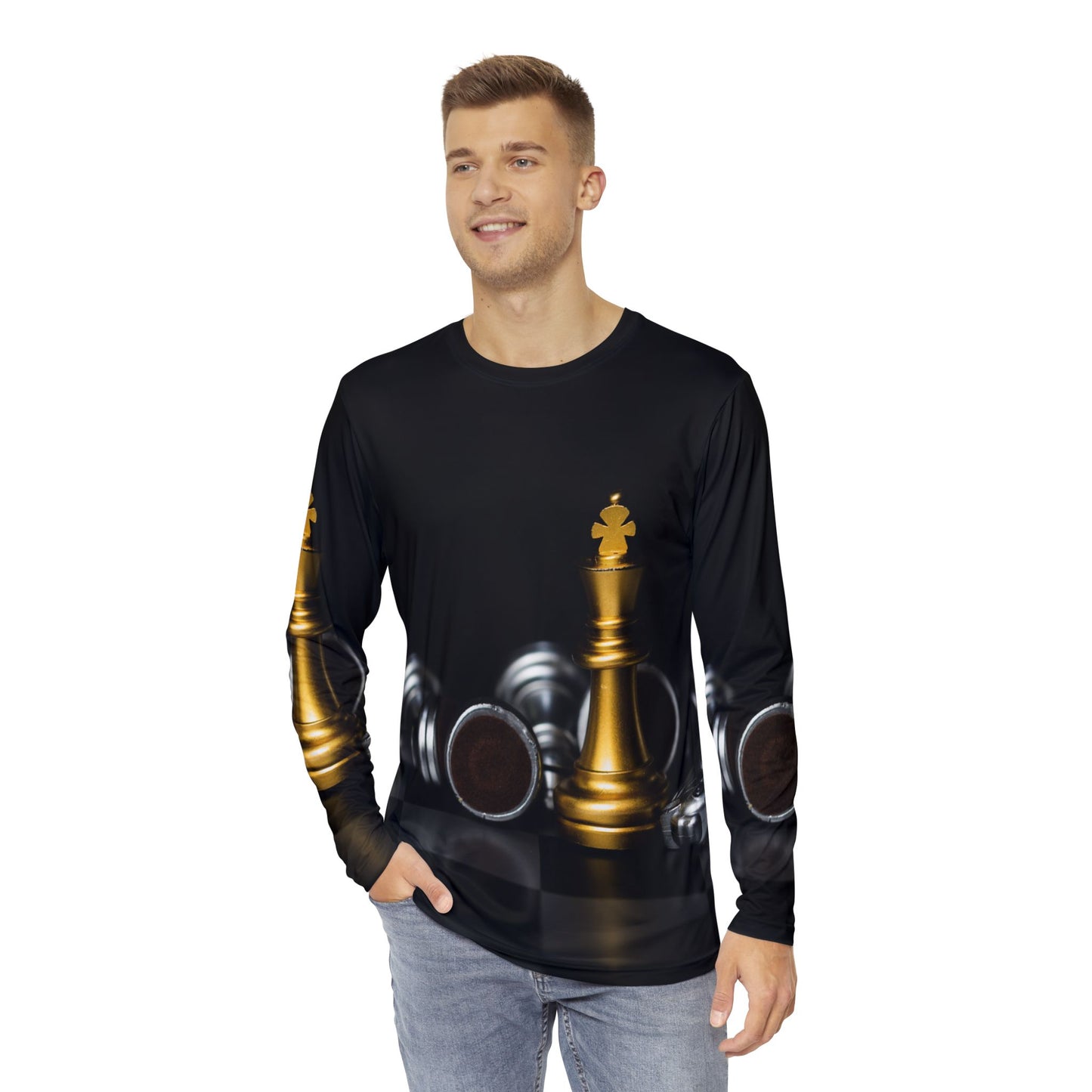 Chess Themed Men's Long Sleeve Shirt - Perfect for Game Night and Gift Giving