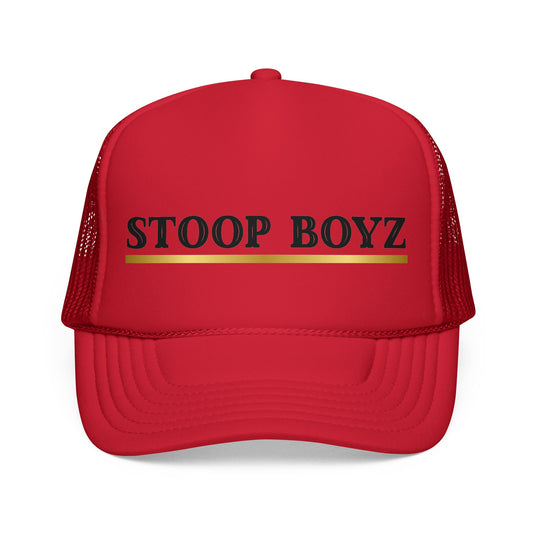 Stoop Boyz Red Trucker Cap – Retro Bold Logo Mesh Hat