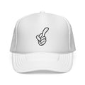 Middle Finger Trucker Cap — Minimal Embroidered Hand Hat